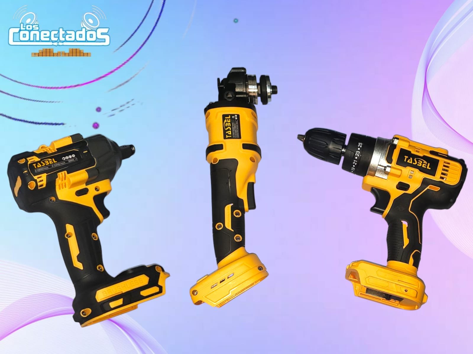 Kit 3 herramientas Tasbel 98v taladro llave impacto esmeril azul